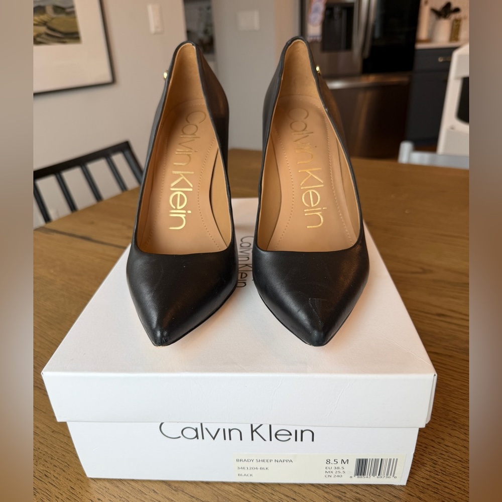 Calvin Klein Brady Black Leather Pointed-Toe Stiletto Heels